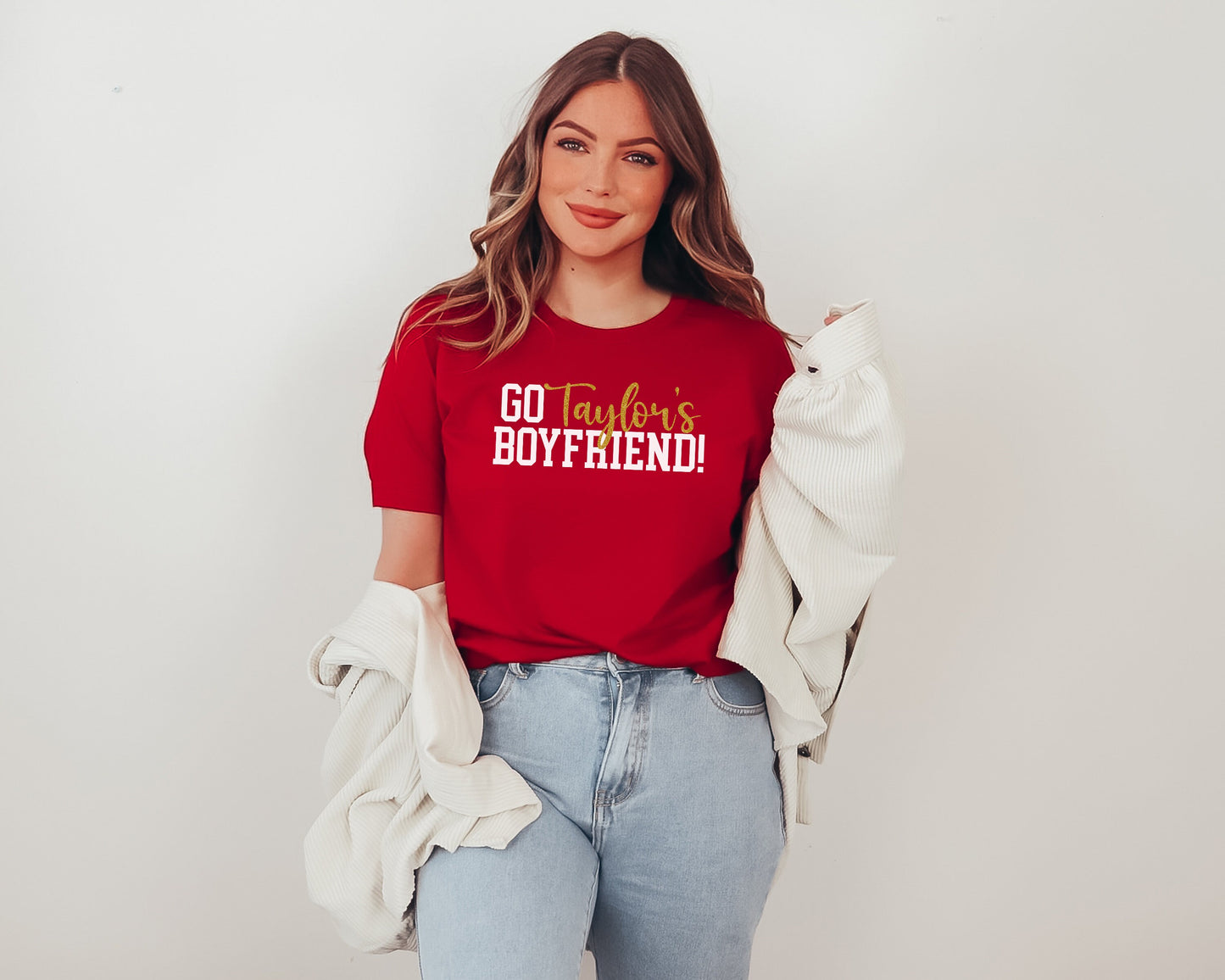 Go Taylor's Boyfriend! Toddler Kansas City Red Sweatshirt Long & Short Sleeve T-Shirt | Game Day | Soft! | Made here in KC! Traylor