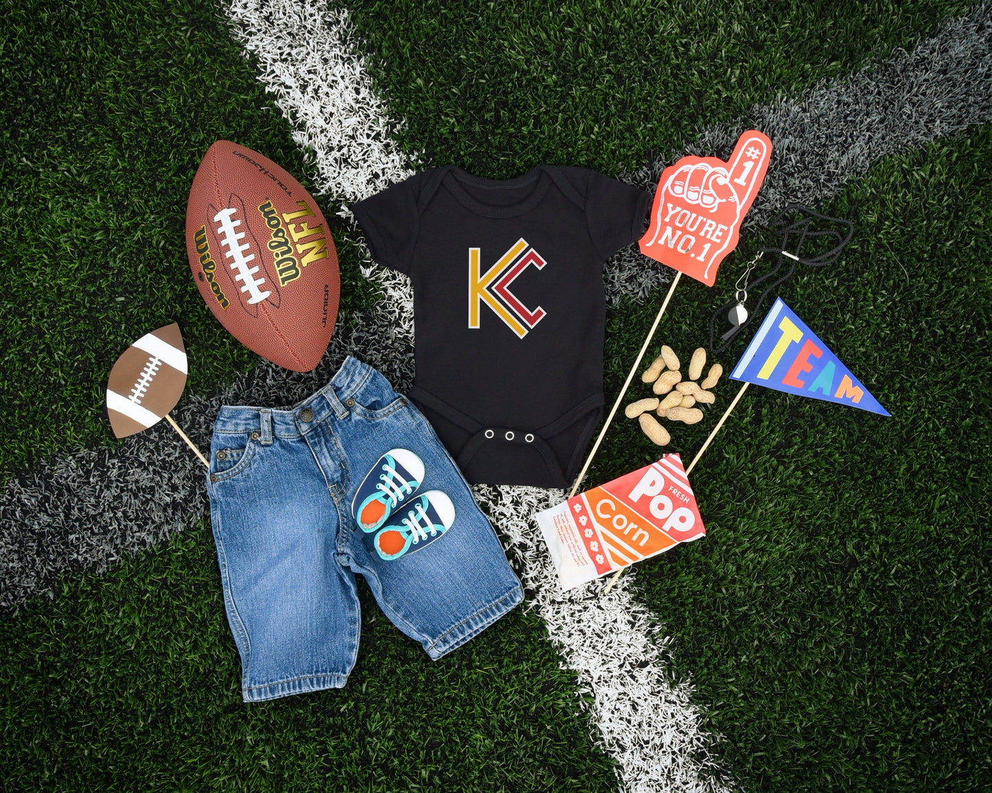 MADE IN KC Kansas City Gerber onesie® brand unisex 0-24 months baby shower gift bodysuit Football | Design is ™