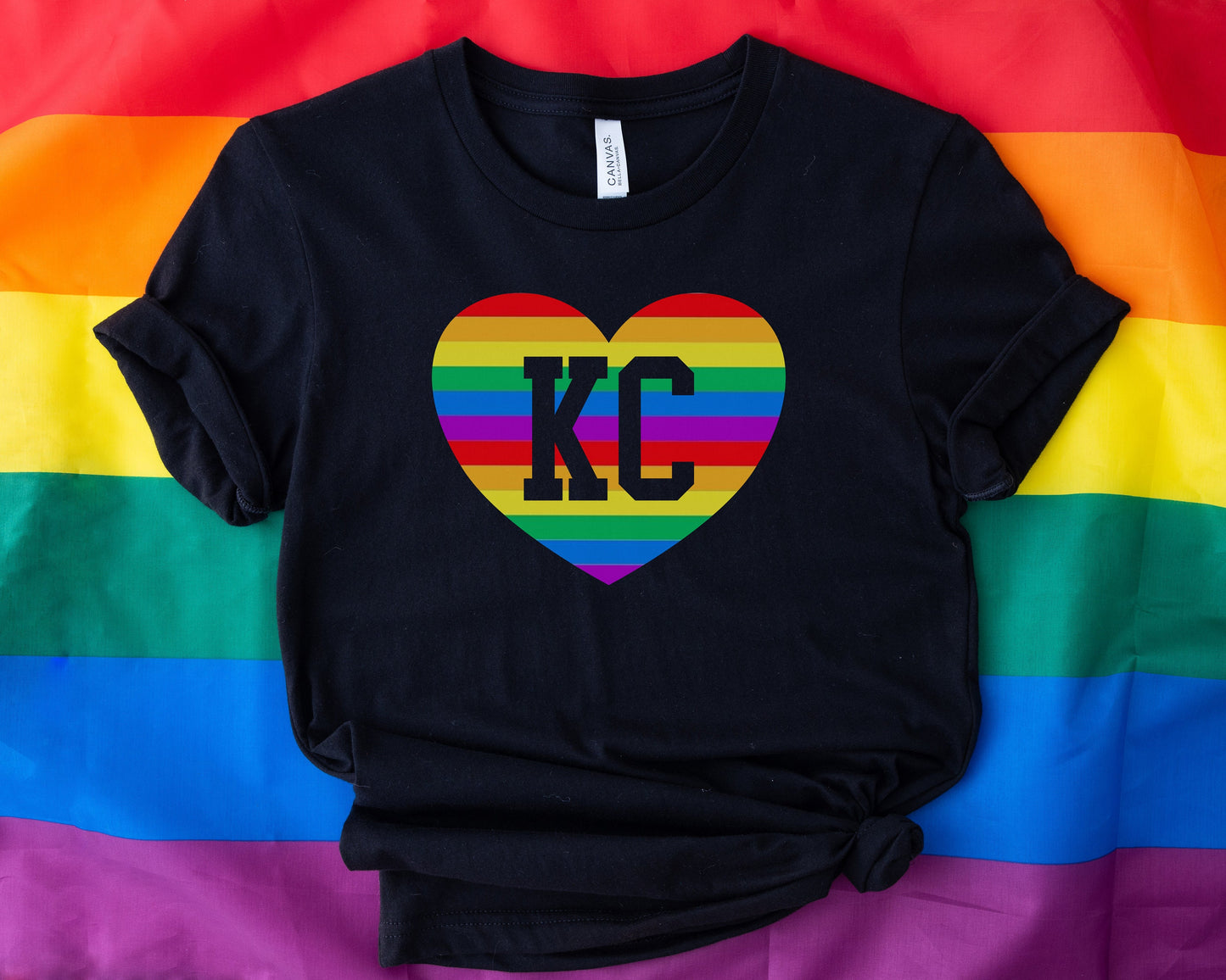 Kansas City Rainbow Heart | Black T-Shirt | Made here in KC! | Perfect Gift for Pride Month! | Soft! | LGBTQIA+ LGBTQ