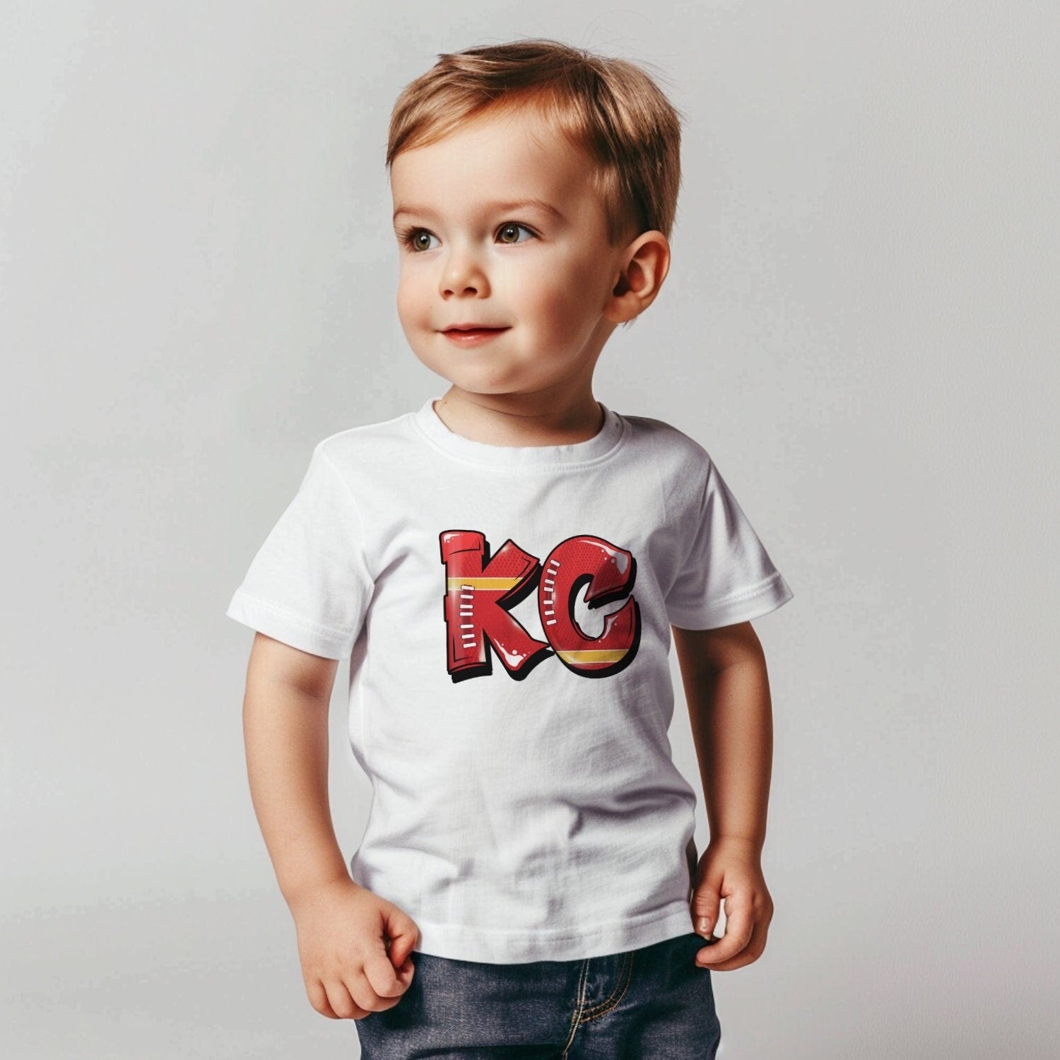 Graffiti KC | Made in Kansas City! | Toddler Kids Football at Arrowhead White Long Short Sleeve Shirt | Perfect for Game Day | Soft! | Youth