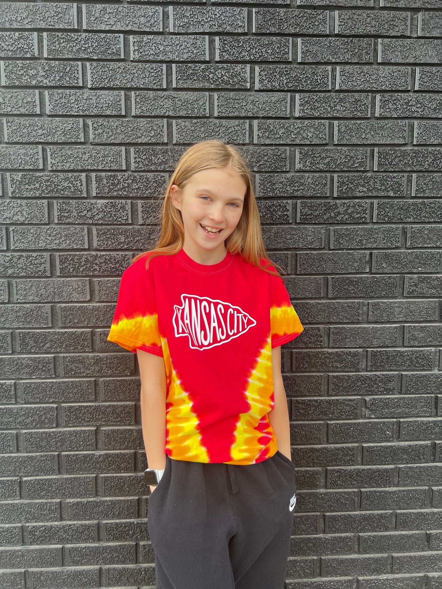Tie Dye Kansas City Arrowhead | Red Gold White Short Sleeve T-Shirt | Perfect for Game Day! | Made in KC!
