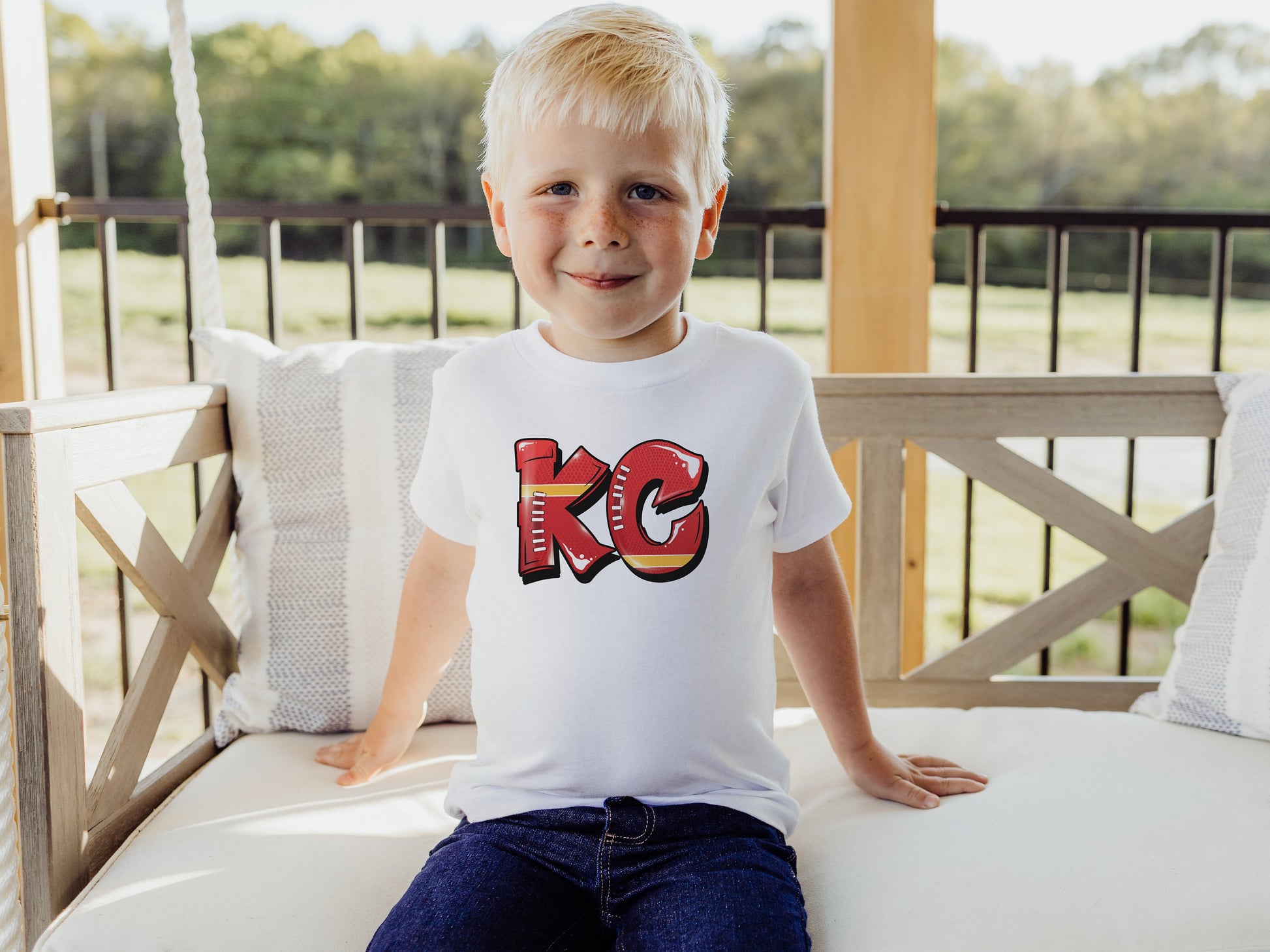 Graffiti KC | Made in Kansas City! | Toddler Kids Football at Arrowhead White Long Short Sleeve Shirt | Perfect for Game Day | Soft! | Youth