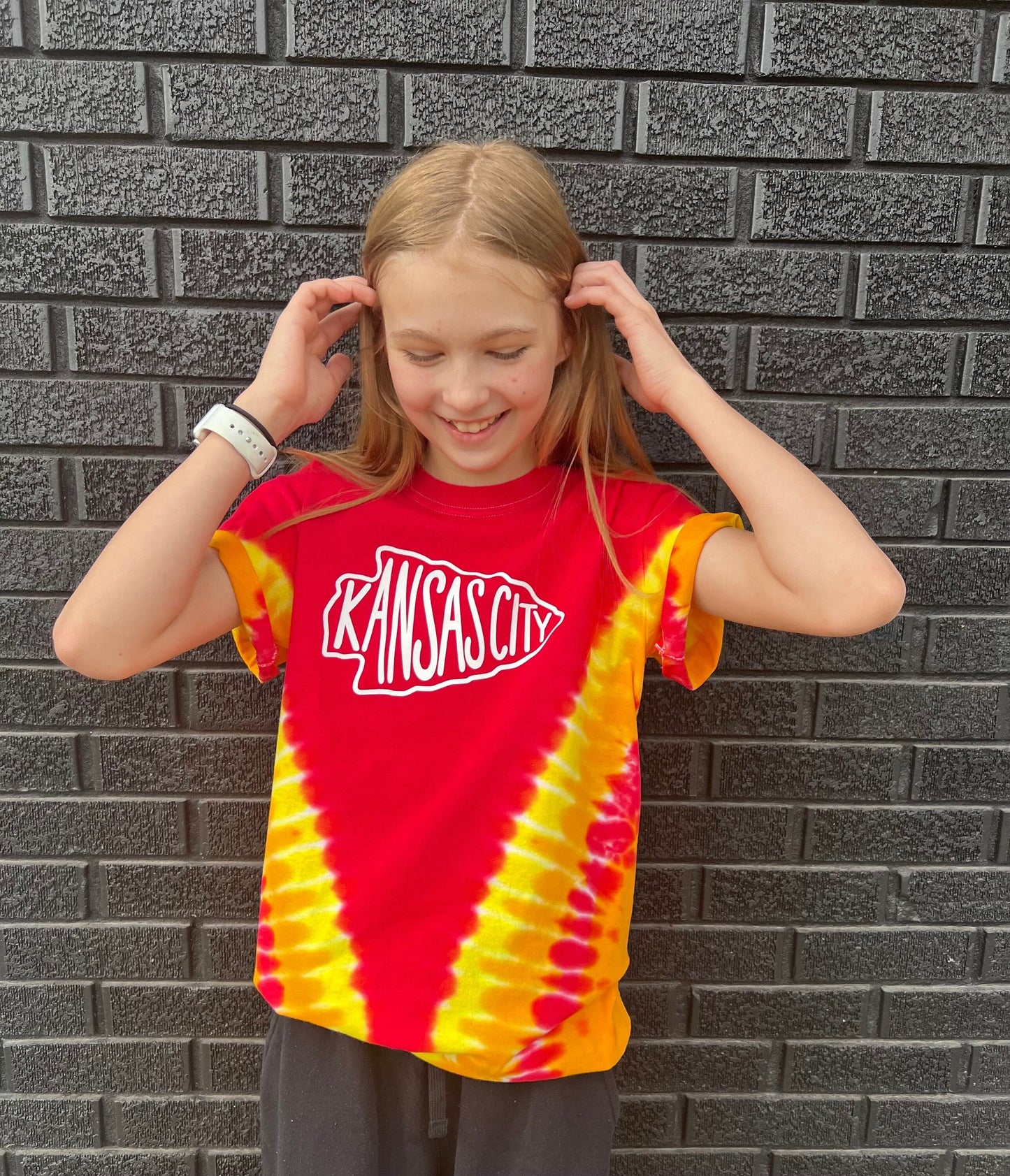 Tie Dye Kansas City Arrowhead | Red Gold White Short Sleeve T-Shirt | Perfect for Game Day! | Made in KC!