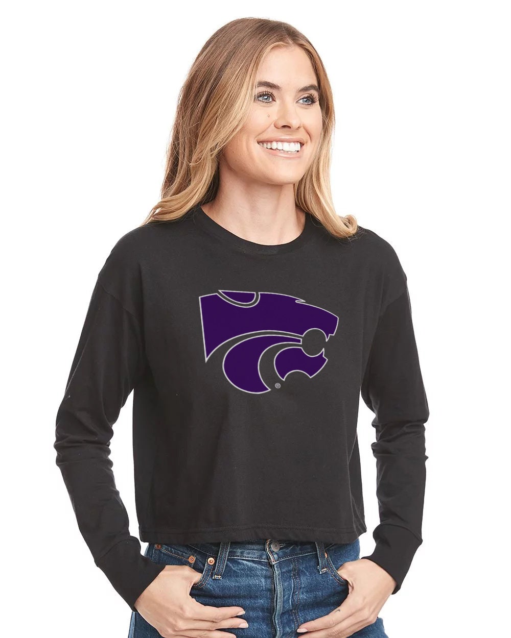 KSU Long Sleeve Crop Top | Super soft! | K-State ® Outline Powercat | cute cropped shirt | Kansas State Wildcats Gift | KState Long Sleeve |