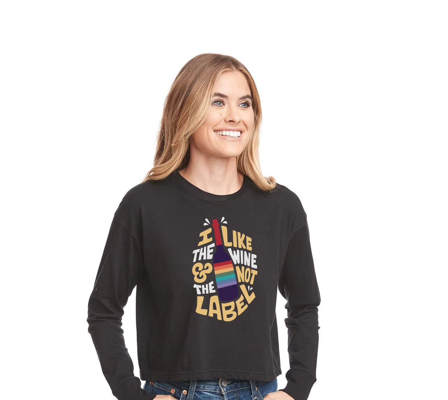 Pride Long Sleeve Crop Top | I like the Wine and Not the Label | Schitt's Creek | SOFT!! | Cropped Tee Shirt | LGBTQ LGBTQIA+ Gift | Parade