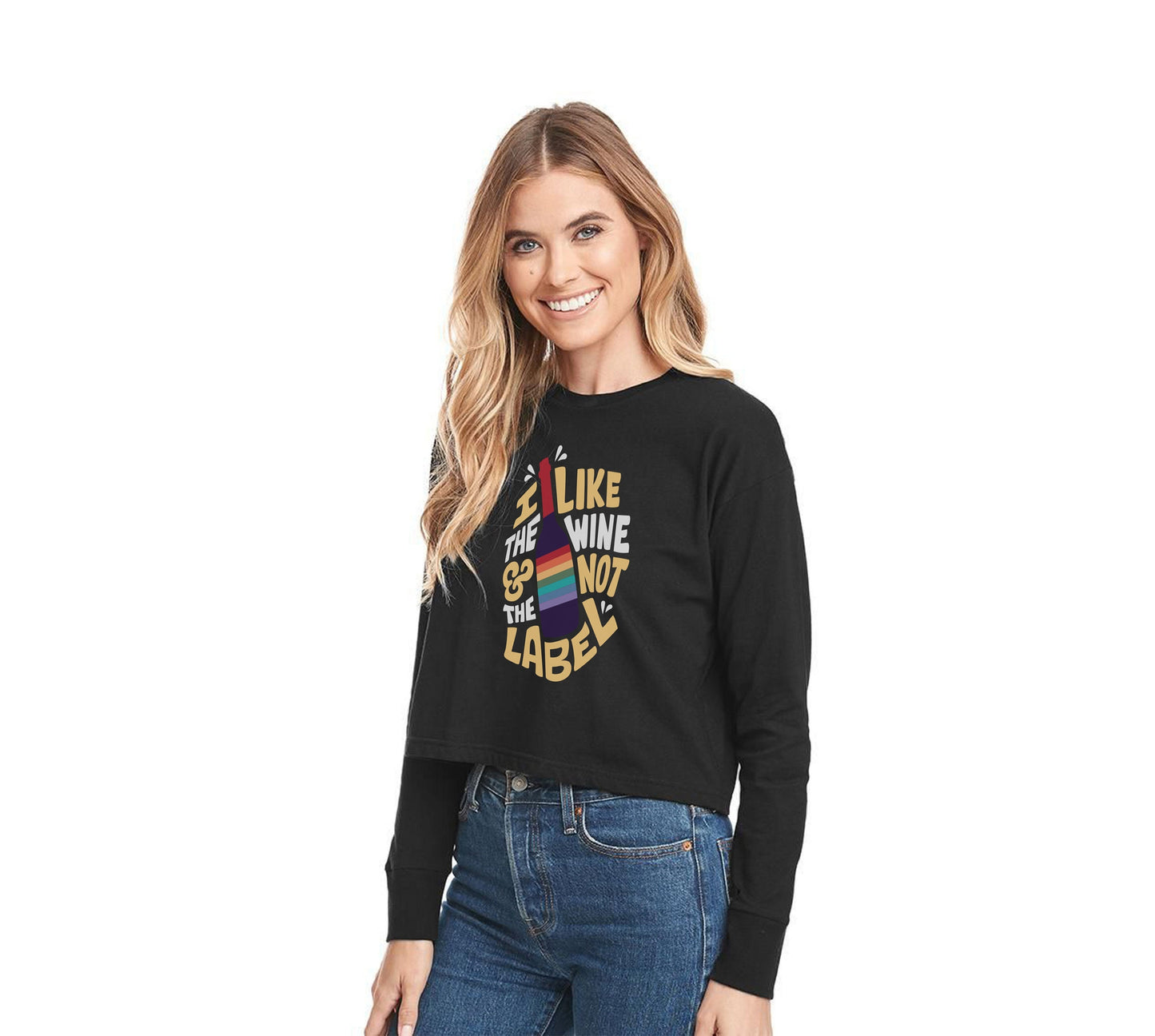 Pride Long Sleeve Crop Top | I like the Wine and Not the Label | Schitt's Creek | SOFT!! | Cropped Tee Shirt | LGBTQ LGBTQIA+ Gift | Parade