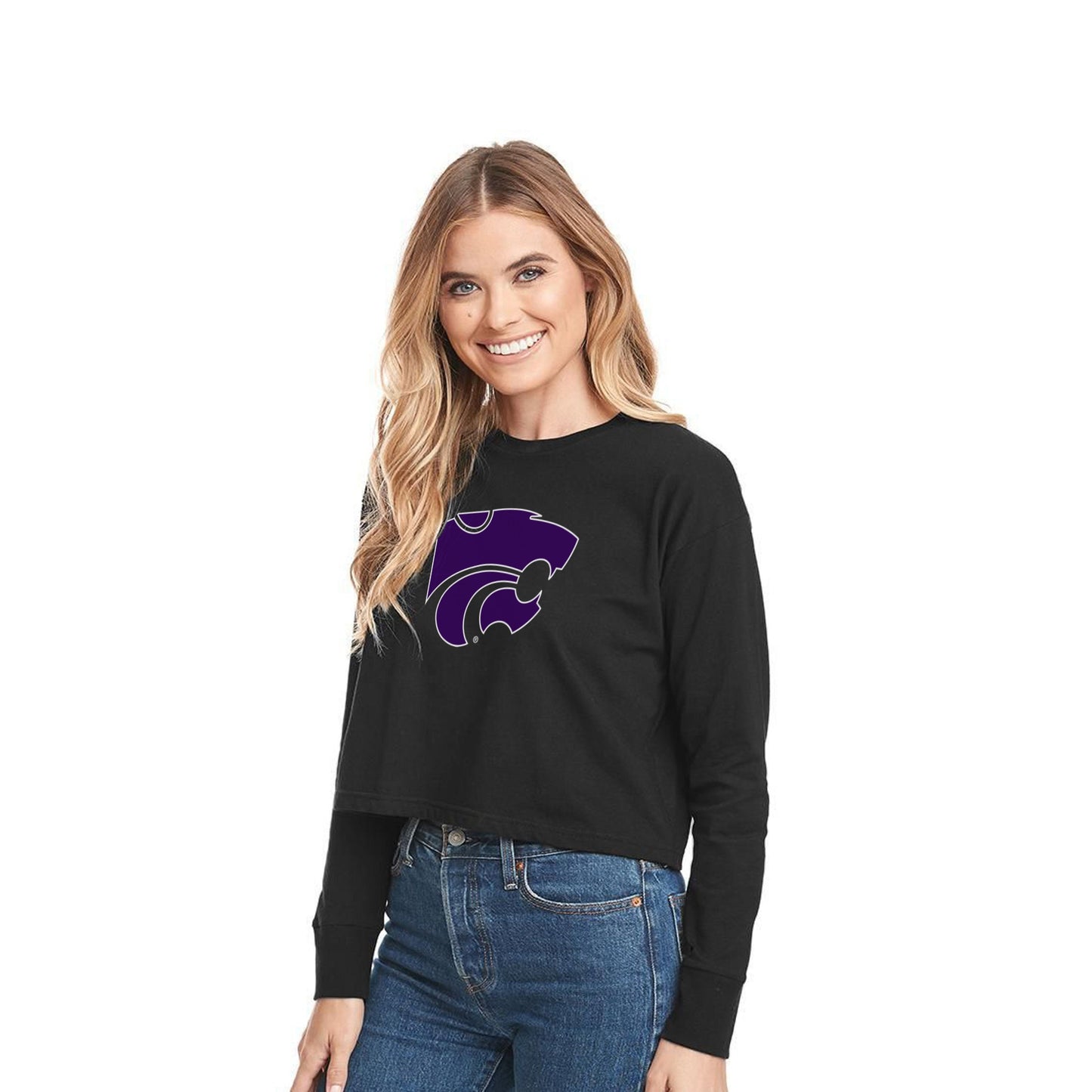 KSU Long Sleeve Crop Top | Super soft! | K-State ® Outline Powercat | cute cropped shirt | Kansas State Wildcats Gift | KState Long Sleeve |