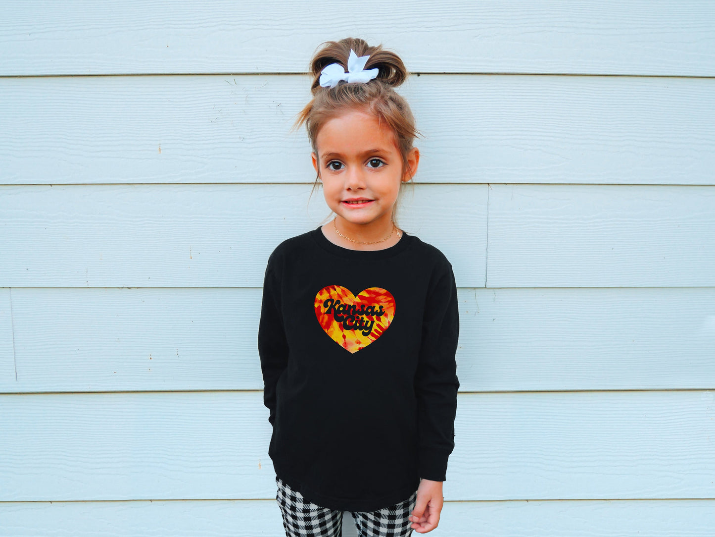 Kids Tie Dye Retro Kansas City Heart Shirt | Black Sweatshirt Long & Short Sleeve T-Shirt | Perfect Game Day Tee | Super Soft!