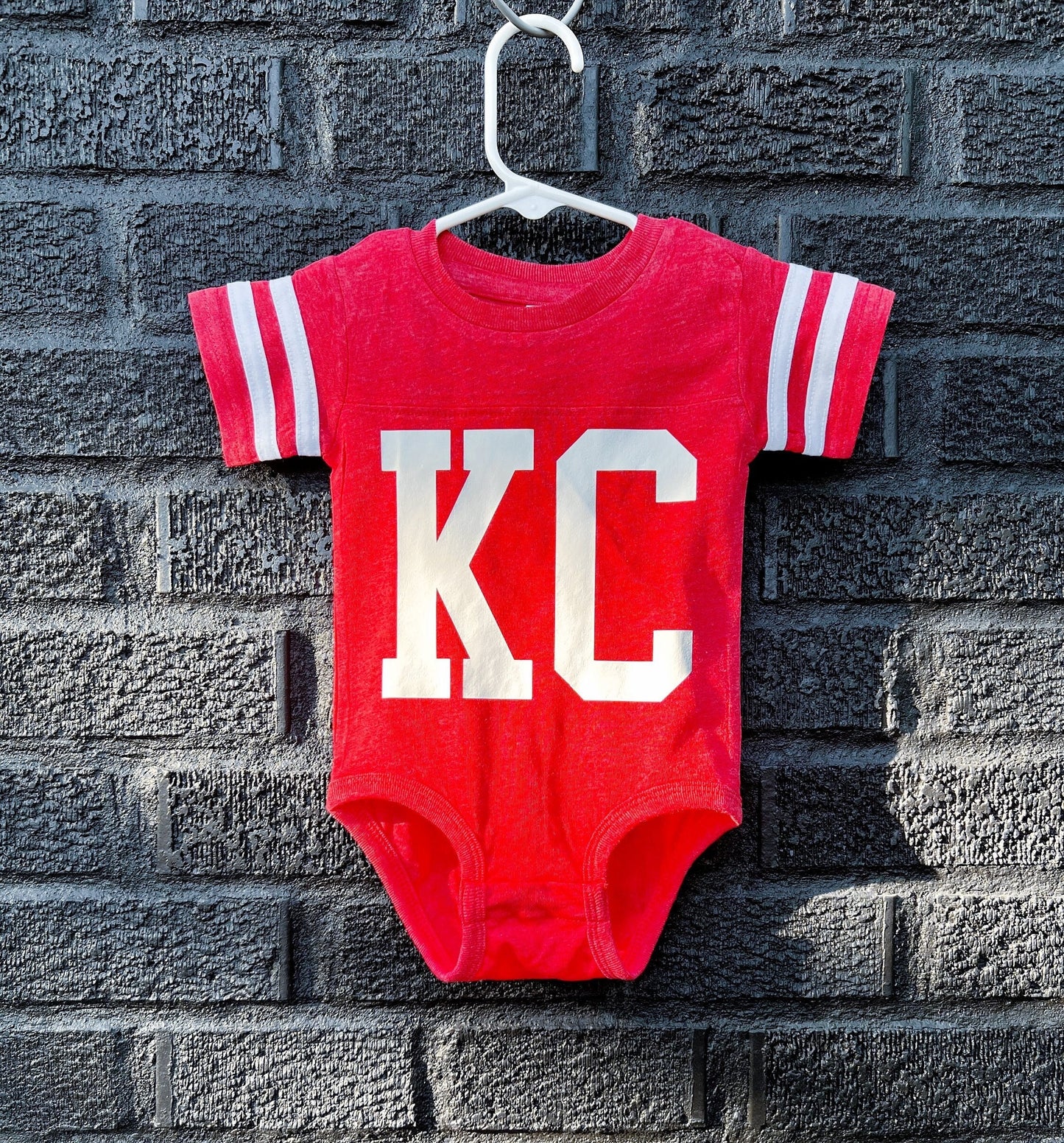 MADE IN KC Kansas City Football Jersey Gerber onesie® brand unisex 0-18 months baby shower gift bodysuit Arrowhead