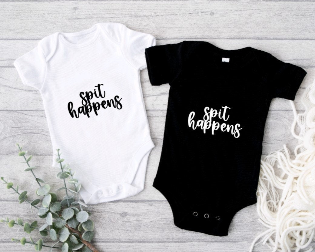 Schitt's Creek Gerber ONESIE® brand 0-3, 3-6 & 6-9 months baby shower gift Moira Rose Jocelyn Schitt Quote bodysuit unisex Spit Happens!