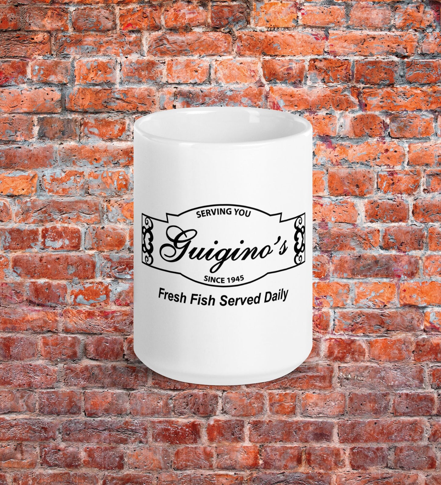 Guigino's Fresh Fish Served Daily White glossy mug Always Sunny in Philadelphia Gift IASIP