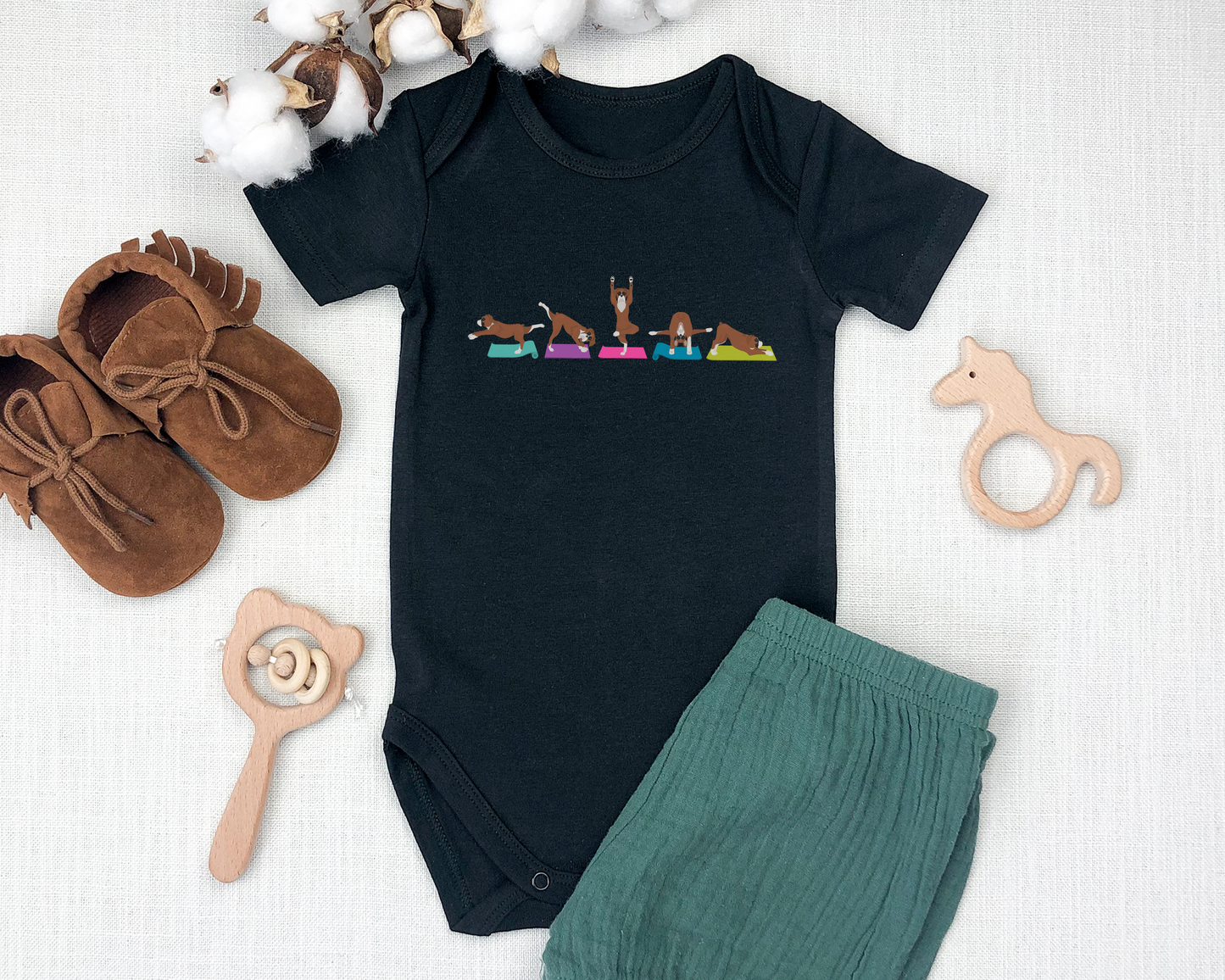 Yoga Boxer Dog T-Shirt or ONESIE. Adult, youth, toddler, and infant sizes