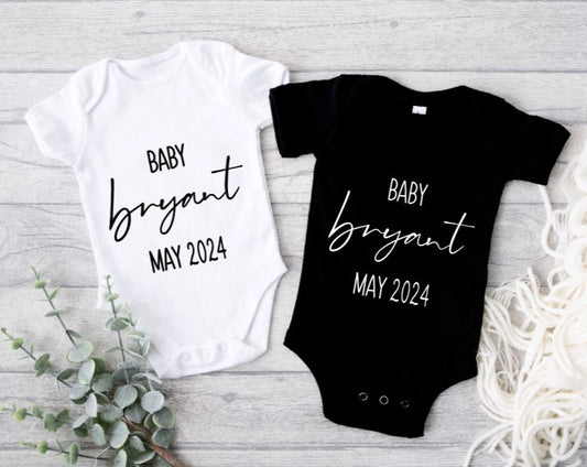 pregnancy announcement custom 0-3, 6-9 & 3-6 months funny Gerber ONESIE® brand baby shower gift personalize expecting gift birth