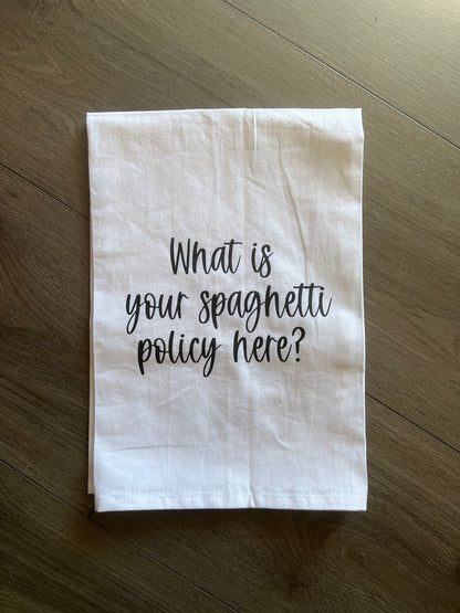 Always Sunny in Philadelphia Funny Kitchen Towel what is your spaghetti policy here housewarming gift