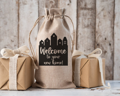 Welcome to Your New Home | Custom wine / liquor gift bags | realtors closing gift housewarming buyers sellers | welcome