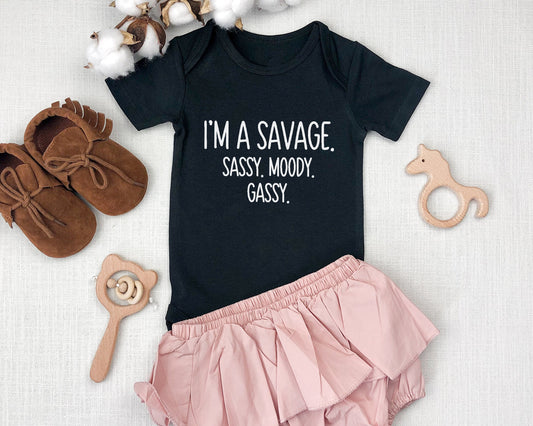 I'm a savage sassy moody gassy 0-3, 6-9 & 3-6 months funny onesie baby shower gift megan thee stallion Gerber ONESIE® brand bodysuit unisex