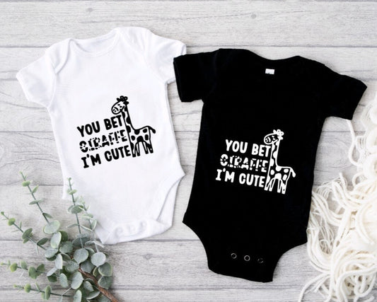 you bet giraffe I'm cute! Gerber ONESIE® brand unisex onesie 0-3, 6-9 & 3-6 months funny onesie animal baby shower gift bodysuit