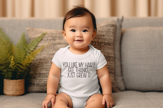 You Like My Hair? Gee Thanks Just grew it | Ariana Grande 7 Rings Parody | Gerber onesie® 0-3 6-9 3-6 months Funny Baby Shower Gift Bodysuit