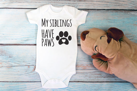 My Siblings Have Paws | Gerber ONESIE® brand Dog Cat Lover Parent 0-3, 6-9, 3-6 months baby Baby Shower Gift Funny Bodysuit Pregnancy Reveal