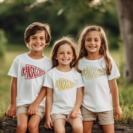 Made in Kansas City! Toddler KC Arrowhead WHITE Sweatshirt Long & Short Sleeve T-Shirt | Perfect for Game Day!