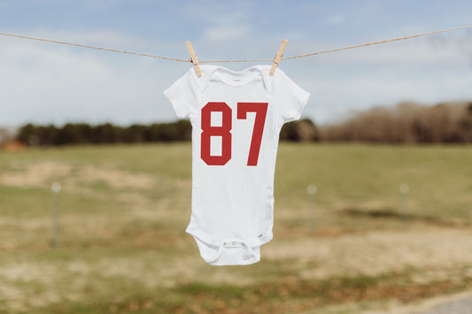 MADE IN KC Kansas City 87 Jersey Gerber onesie® brand unisex 0-24 months baby shower gift bodysuit Football Kelce