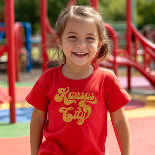 MADE IN KC! Toddler Retro Kansas City Red Gold White Black Long & Short Sleeve T-Shirt | Perfect for Game Day! | Soft!