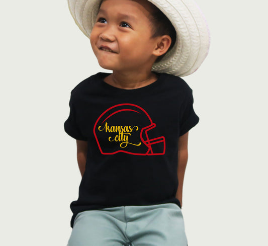 MADE IN KC Kansas City Helmet Toddler Arrowhead Red Sweatshirt Long & Short Sleeve T-Shirt | Perfect for Game Day! | Super Soft!