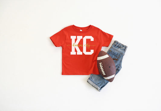 MADE IN KC Kansas City Cute Toddler Tee | Perfect for Game Day! | Super Soft! | Red Black or White Sweatshirt Long & Short Sleeve T-Shirt T