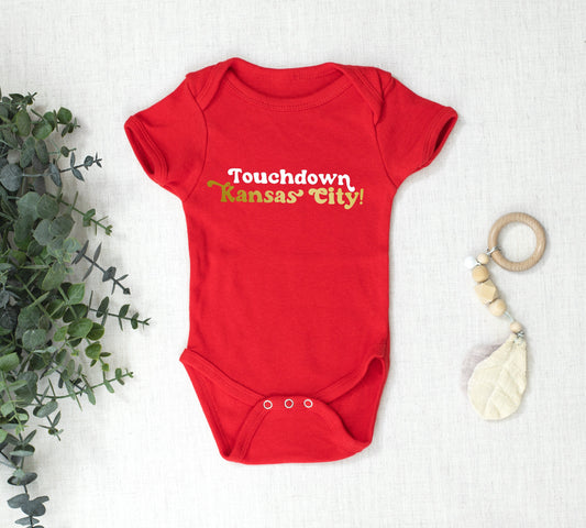 Touchdown Kansas City Arrowhead Gerber ONESIE® brand unisex 0-3, 6-9, 3-6 months Retro baby bodysuit KC Super Bowl 2023