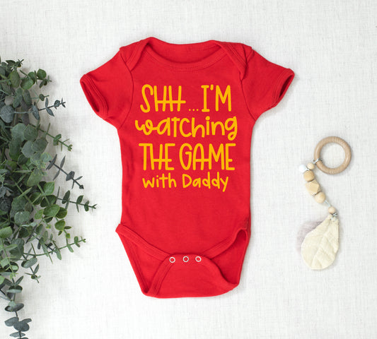 Shh.. I'm Watching the Game With Daddy | Gerber ONESIE® brand unisex 0-3, 6-9, 3-6 months baby bodysuit KC Kansas City Football