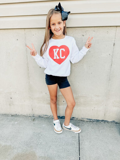 MADE IN KC Toddler Infant Heart Kansas City Arrowhead White Sweatshirt Long & Short Sleeve T-Shirt | Perfect for Game Day! | Super Soft!