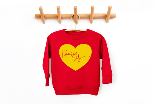 MADE IN KC Toddler Kansas City Heart Red Sweatshirt Long & Short Sleeve T-Shirt | Perfect for Game Day! | Super Soft!