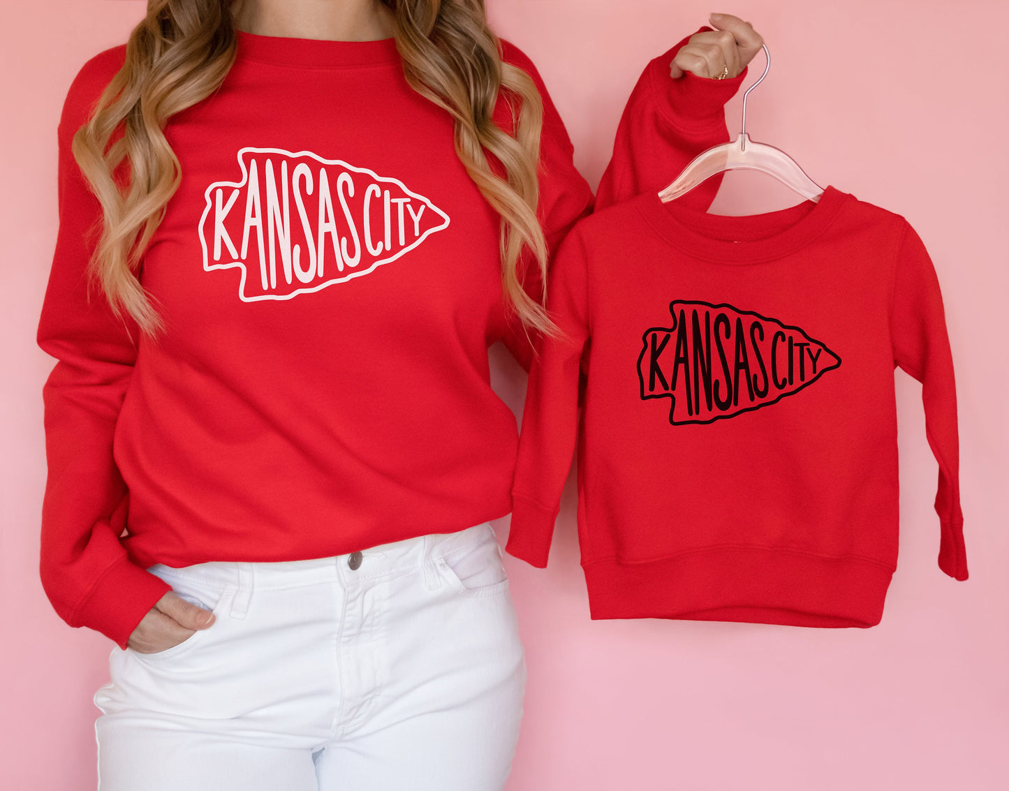 MADE IN KC Toddler & Mommy Kansas City Arrowhead Red Sweatshirt | Perfect for Game Day! | Soft!