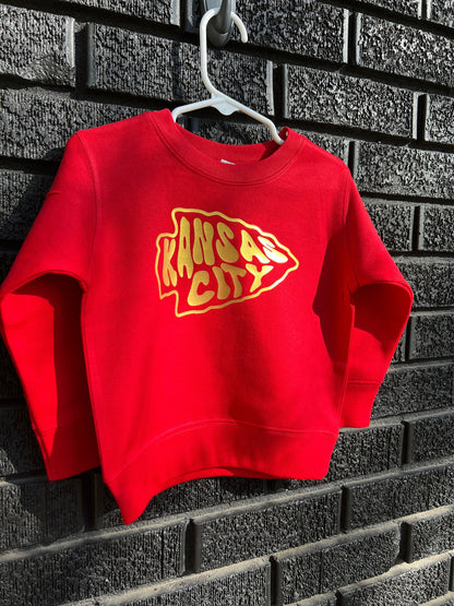 Toddler Youth Kansas City Retro Arrowhead | Red Sweatshirt Long & Short Sleeve T-Shirt | Perfect for Game Day! | Soft!