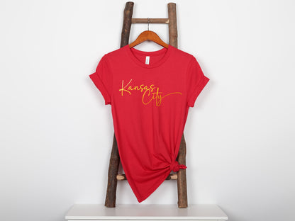 Pick Design Color Kansas City Swoosh Red T-Shirt or Sweatshirt | Made here in KC! | Perfect for Game Day! | Super soft!