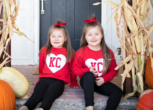 Toddler Heart Kansas City Red Sweatshirt Long & Short Sleeve T-Shirt | Perfect for Game Day! | Made here in KC | Super Soft!