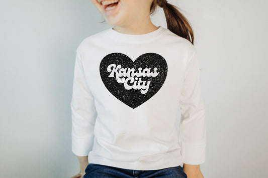 Toddler Heart Retro Kansas City | White Long & Short Sleeve T-Shirt | Perfect for Game Day! | Super Soft! Made in KC!