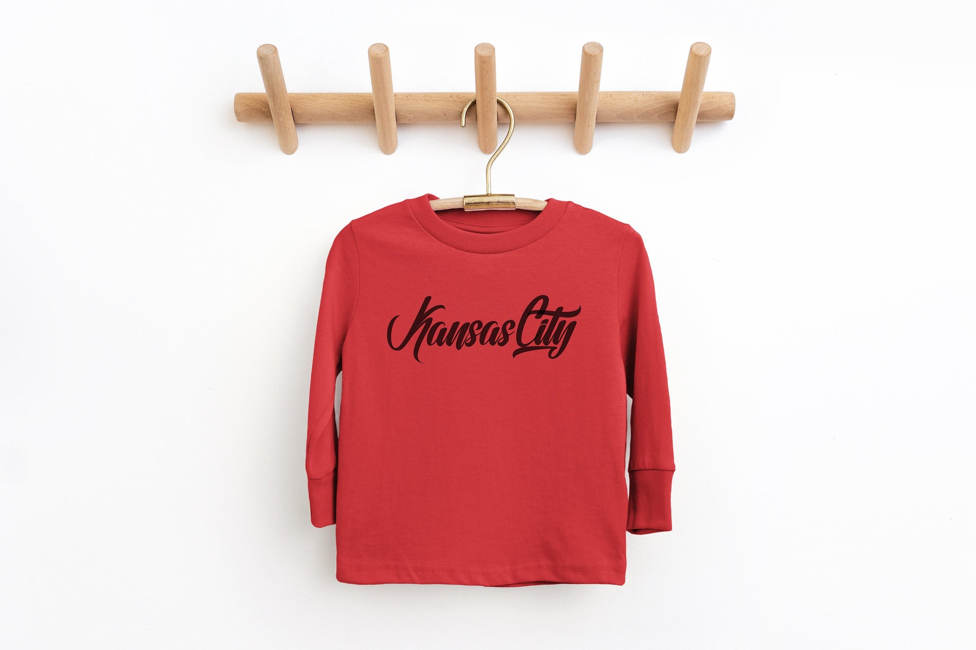 MADE IN KC Toddler Youth Kansas City Red Sweatshirt Long & Short Sleeve T-Shirt | Perfect for Game Day! | Soft! | Retro Cursive Masculine