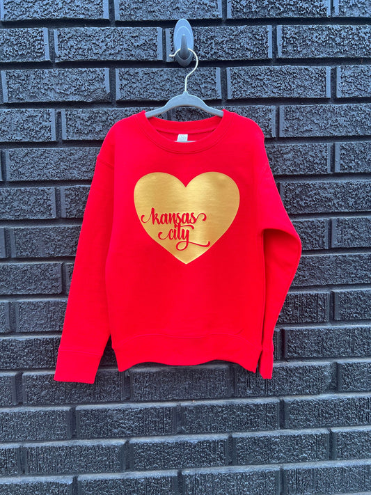 MADE IN KC Toddler Heart Kansas City Red Sweatshirt Long & Short Sleeve T-Shirt | Perfect for Game Day! | Super Soft!