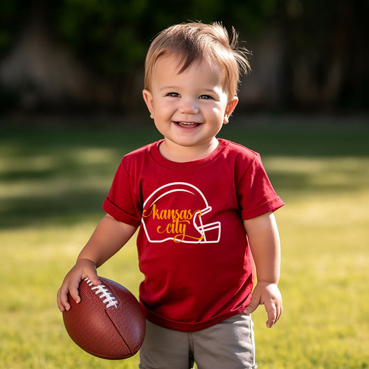 Toddler Youth Kansas City Helmet Red Sweatshirt Long & Short Sleeve T-Shirt | Perfect for Game Day! | Soft!