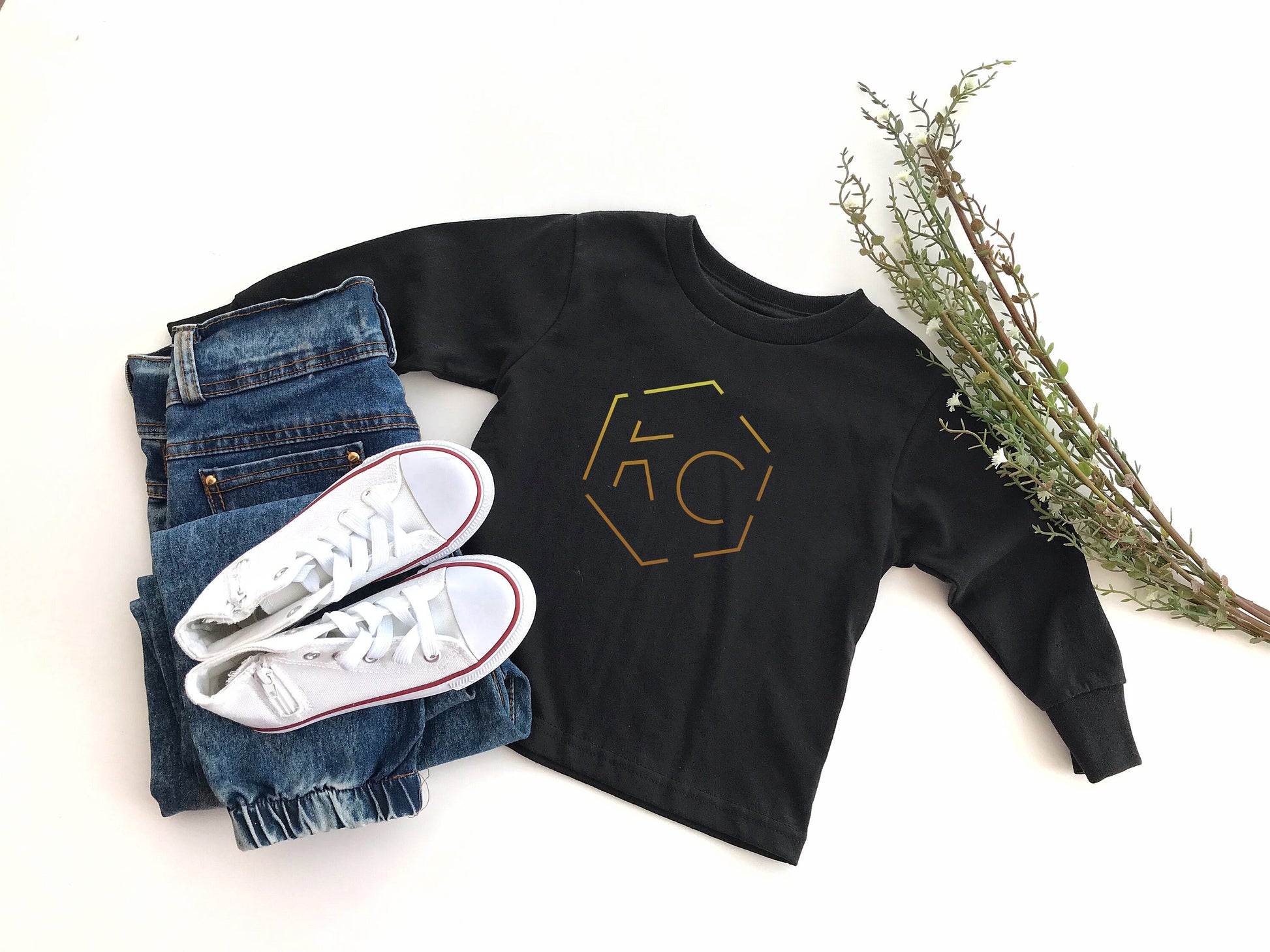 Toddler Infant KC Hexagon Black Sweatshirt Long & Short Sleeve T-Shirt | made here in Kansas City! | Perfect for Game Day! Soft | Modern