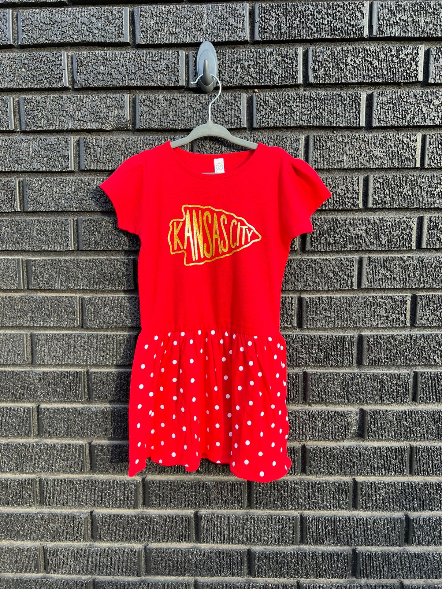 Kansas City Arrowhead Toddler Red Polka Dot Dress 2-5/6T | gift bodysuit Football | Made here in KC!