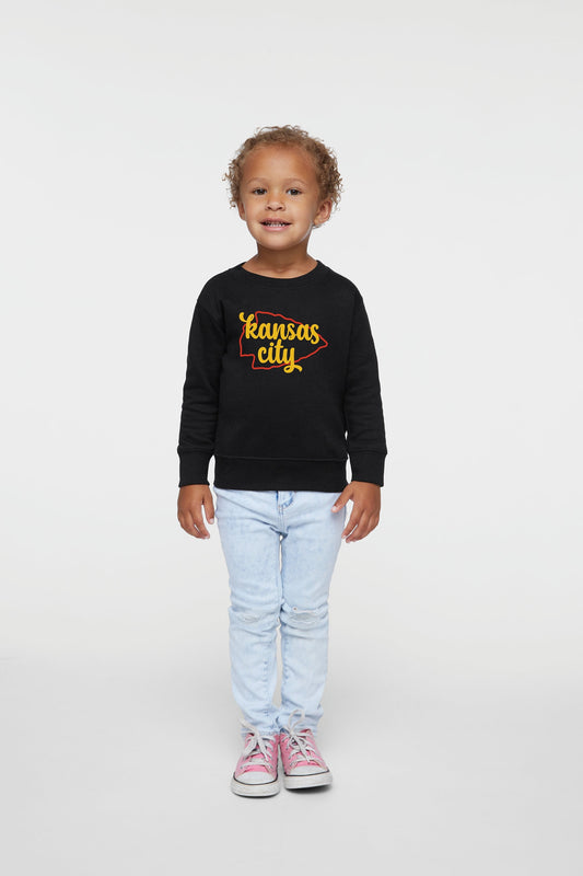 Infant & Toddler KC Football Sweatshirt Long Short Sleeve T-Shirt | Black | Arrowhead | Perfect for Game Day! | Soft! | Made in Kansas City
