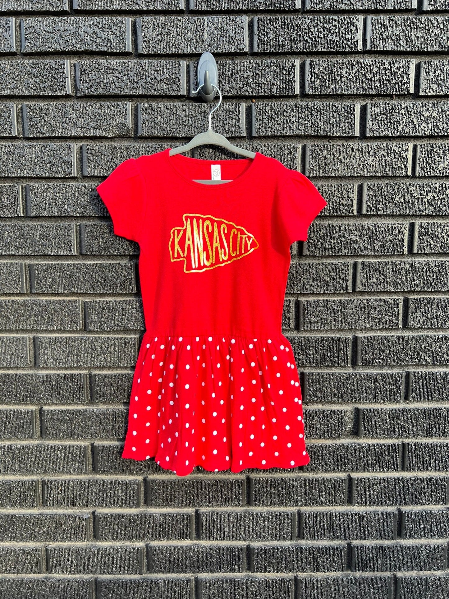 Kansas City Arrowhead Toddler Red Polka Dot Dress 2-5/6T | gift bodysuit Football | Made here in KC!