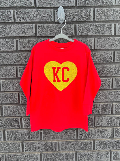 Toddler Heart Kansas City Red Sweatshirt Long & Short Sleeve T-Shirt | Perfect for Game Day! | Made here in KC | Super Soft!