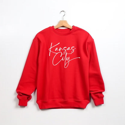 Pick Design Color Unique Signature Kansas City | Red Sweatshirt T-Shirt | Made here in KC! | Perfect for Game Day! | Soft! | Adult
