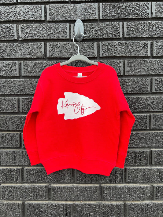 Toddler Youth Kansas City Swoosh Arrowhead | Red Sweatshirt Long & Short Sleeve T-Shirt | Perfect for Game Day! | Soft!