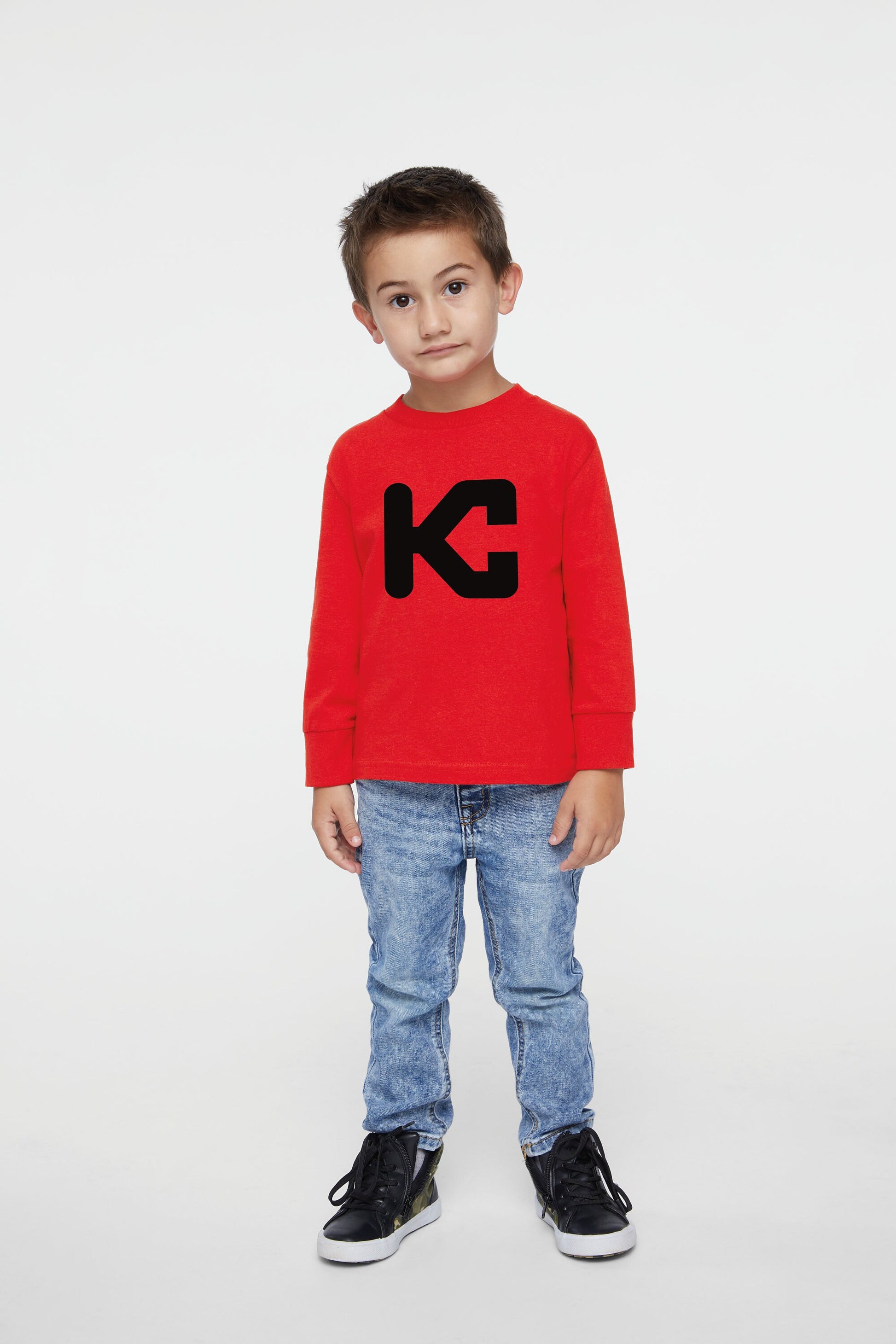 Toddler Youth Kansas City Modern Unique Block KC | Red Sweatshirt Long & Short Sleeve T-Shirt | Perfect for Game Day! | Soft!