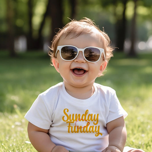 Sunday Funday Kansas City Football | WHITE Long & Short Sleeve T-Shirt | Perfect for Game Day! Red and Gold | Made here in KC! Youth Toddler
