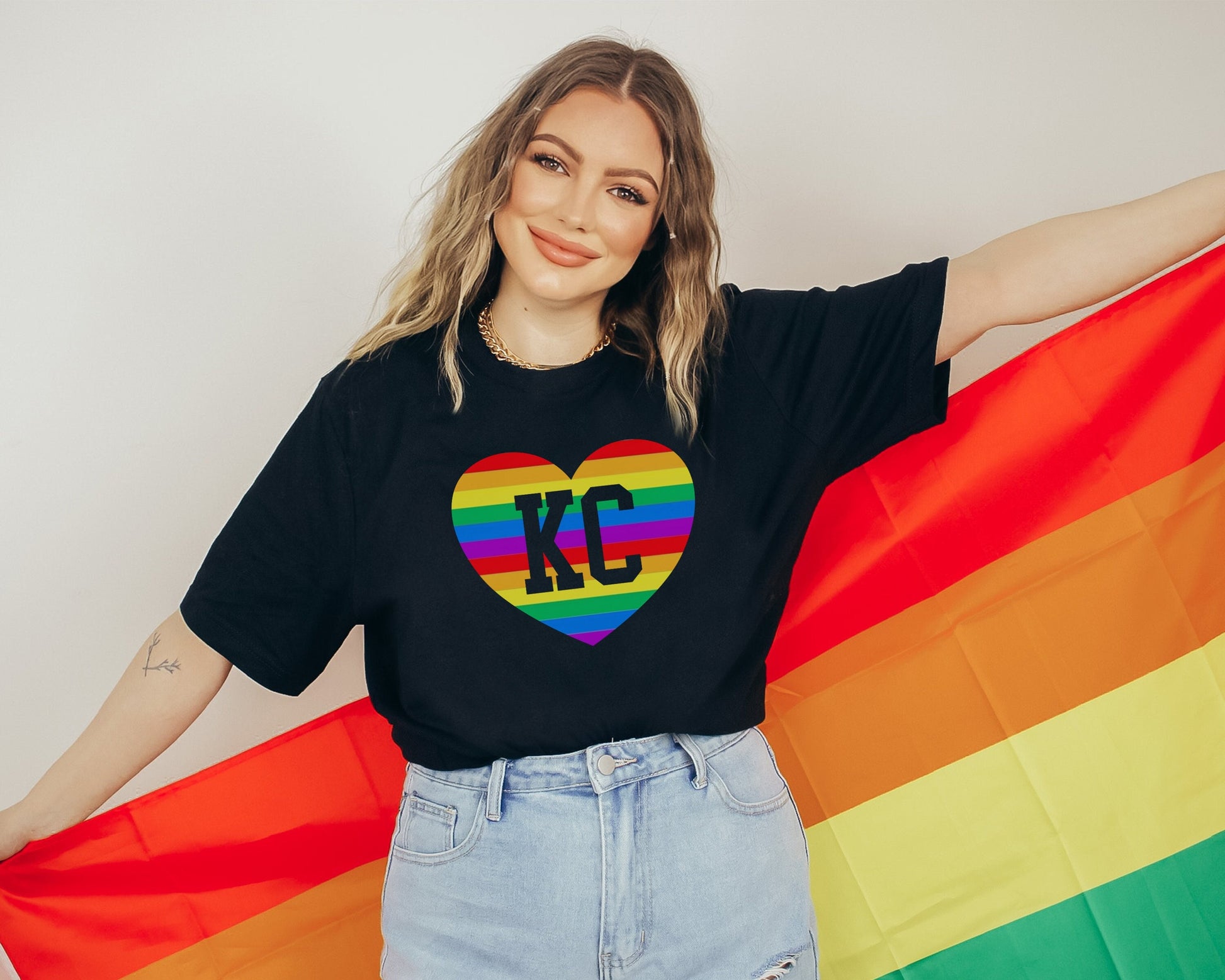 Kansas City Rainbow Heart | Black T-Shirt | Made here in KC! | Perfect Gift for Pride Month! | Soft! | LGBTQIA+ LGBTQ